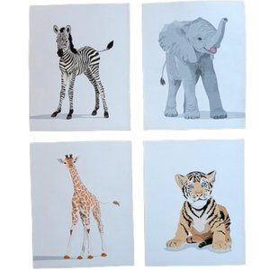 🌿Set of 4 Paper LLamas Animal Art - Zebra, Elephant, Giraffe & Tiger [8x10]🌿